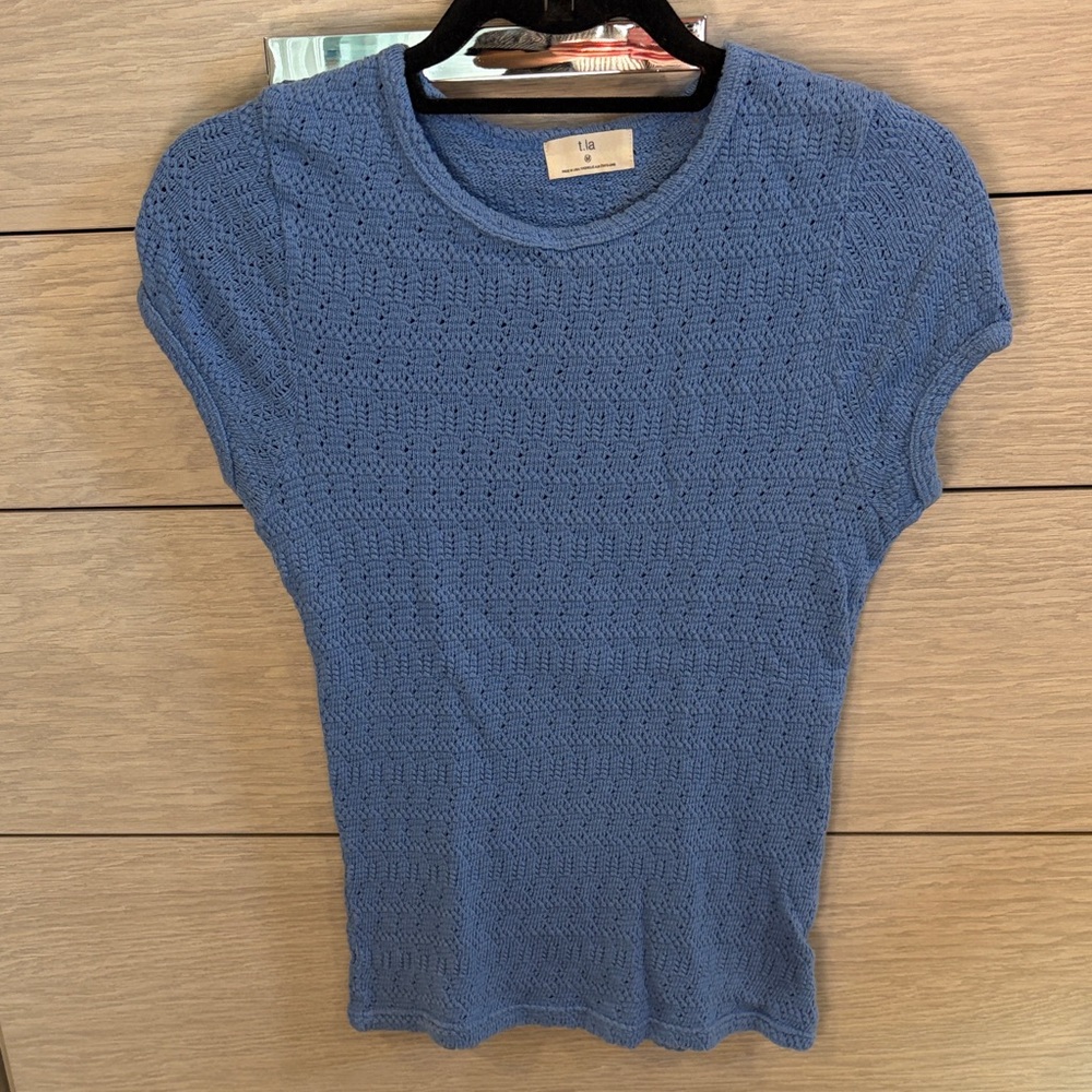 T.LA Blue Knit Cap Sleeve Top